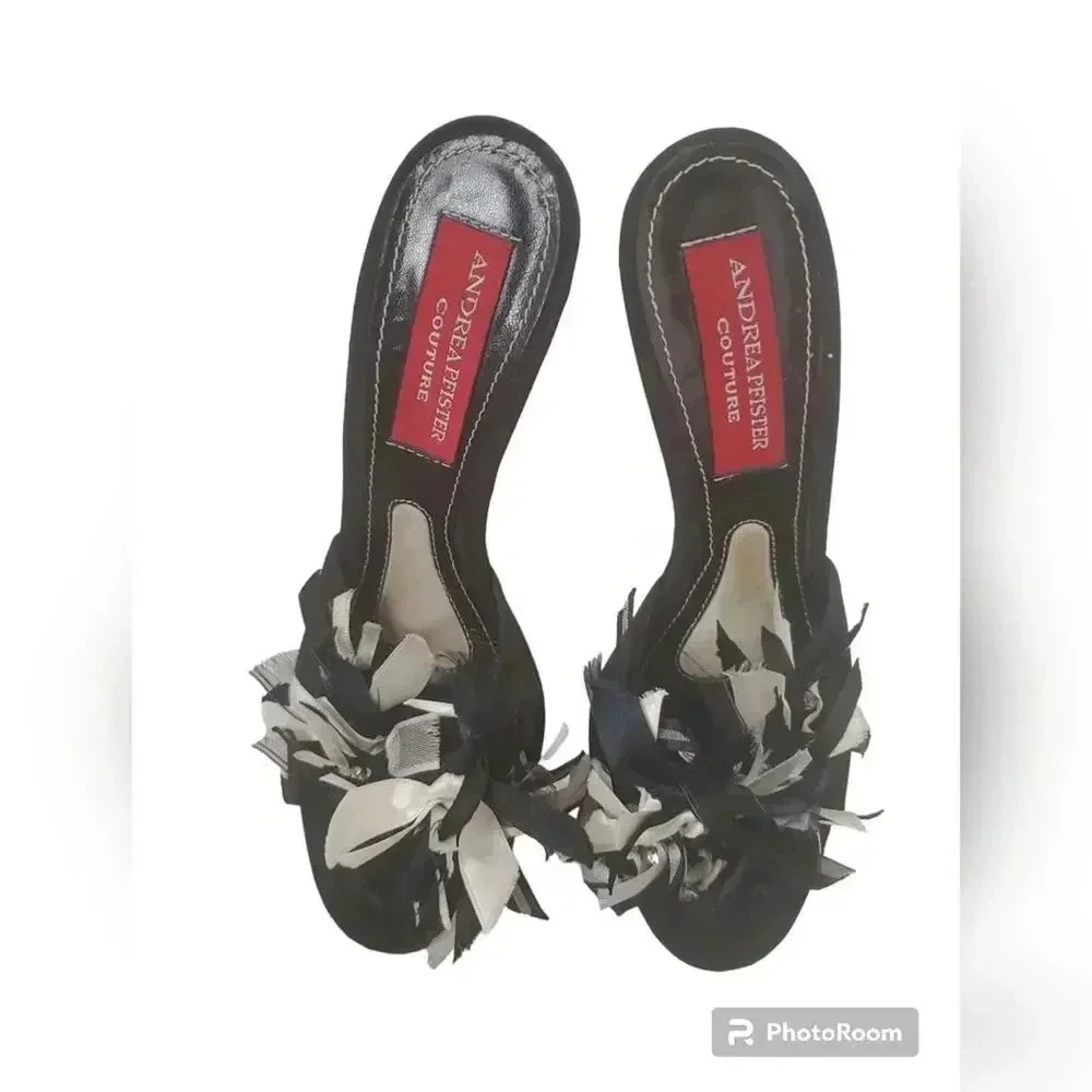 ANDREA PFISTER Ribbon & Rhinestone Sexy Party Heels Sandals Sz 40.5 - Picture 2 of 6